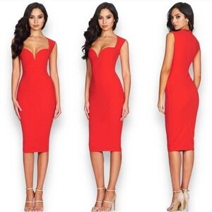 Nookie Revolve NWT Madonna Cherry Red Sweetheart Neckline Midi Dress XS $229